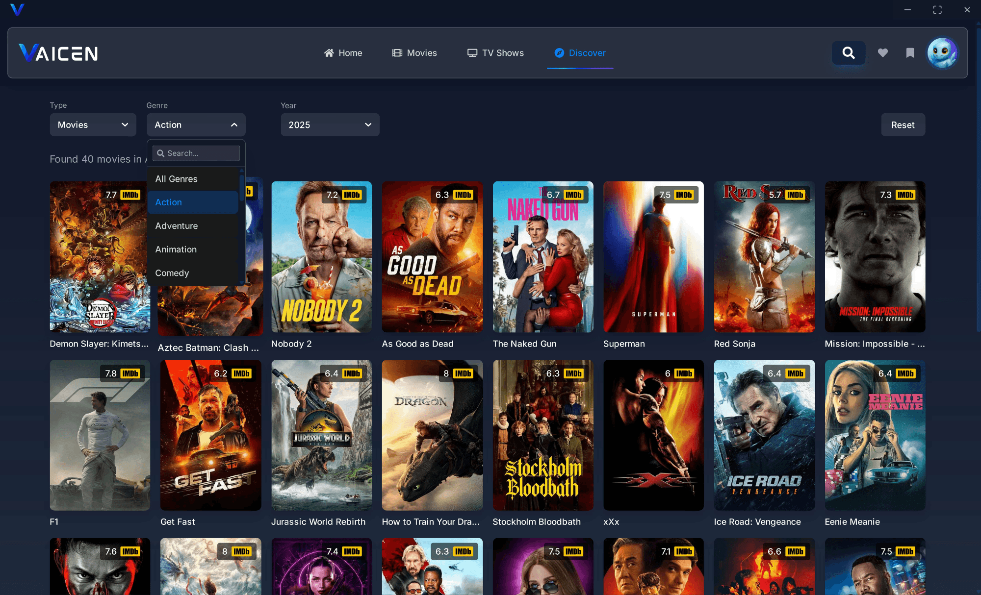 Vaicen discover page with mixed content