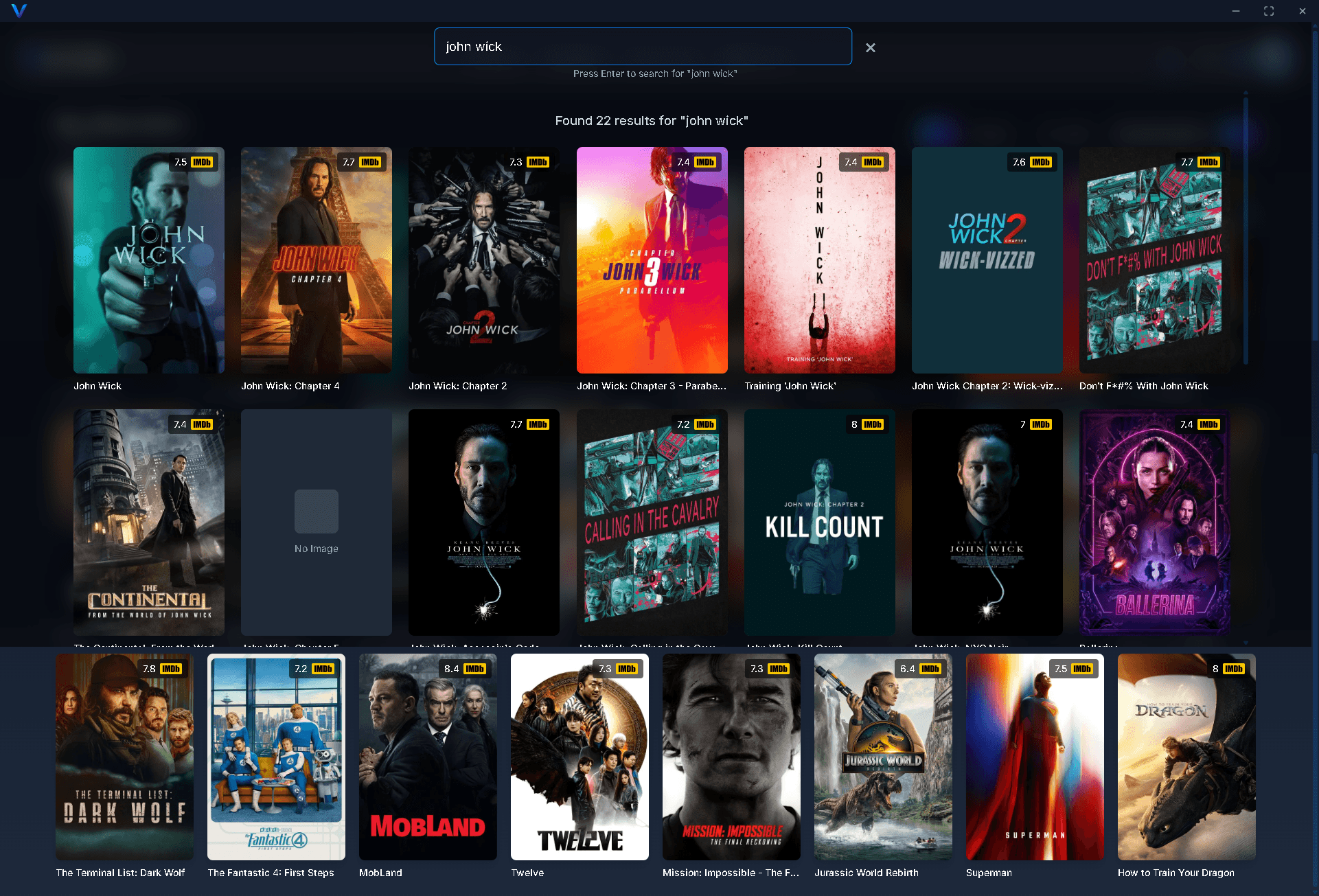 Vaicen search page with advanced filtering and results