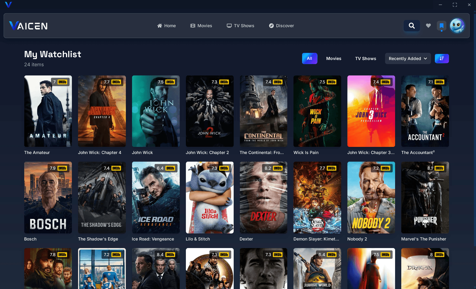 Vaicen watchlist page with planned viewing